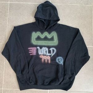 Juice WRLD 999 Neon Graphic Design Black Hoodie Gildan Heavy Blend Sz XL